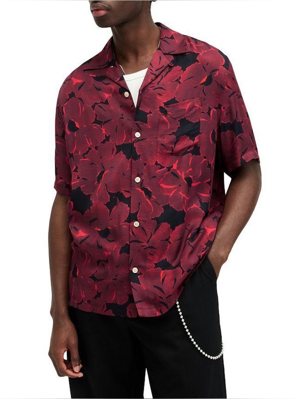 ALL SAINTS Men’s Kaza Relaxed Fit Printed Short Sleeve Camp Shirt Size S